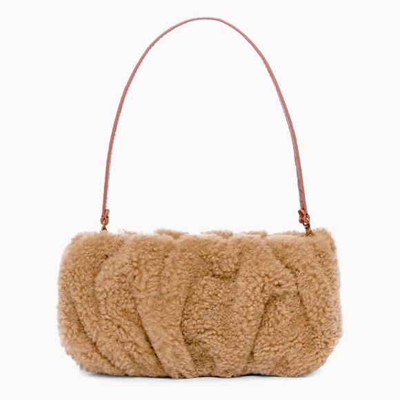 STAUD Handbags - Staud Brown Bean Shearling Shoulder Bag